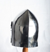 Casco Medieval Bascinet Armadura con Bargirl Helm Recreación Medieval Casco Barbuta Armadura Traje Plateado 18Ga Acero