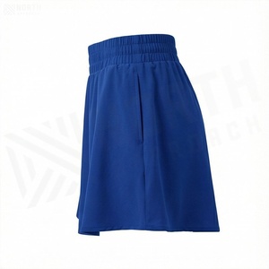 Jupe courte trapèze pour femme, couleur unie, taille élastique, respirante, décontractée, bleue, en polyester - Product Image 3