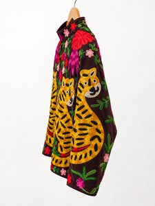 Women's Velvet <b>Sequined</b> SUZANI <b>JACKET</b> Crew Neck Drop Shoulder Floral Hand Embroidery Winter Boho Style Outerwear - Product Image 1