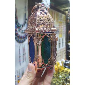 Lanterne de thé marocaine faite à la main commerce équitable support de lumière éthique éclairage décoratif en verre sur pied - Product Image 1