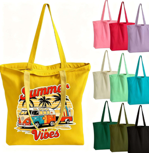 Summer Vibes Cartoon Van Canvas Tote <b>Bag</b> Large Size <b>Long</b> Handle Beach Shopping <b>Bag</b> - Product Image 1