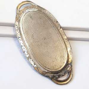 Vintage Silverplate Metal Serving <b>Tray</b> with Handles <b>Small</b> Oval Ornate Floral Design Vanity Decor - Product Image 6