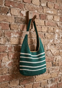Sac fourre-tout en crochet vert rayé style bohème avec fermeture éclair, écologique, pour la plage, toutes saisons, pour femmes - Product Image 4