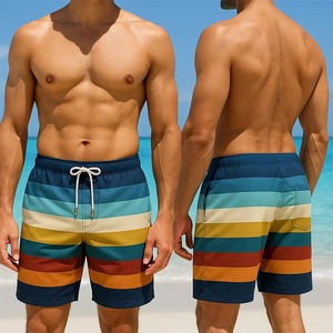 Men's Washed Swimming <b>Trunks</b> <b>Boxer</b> Style Fashionable Back Bag Design Breathable Waterproof Quick Dry Drawstring Closure - Product Image 2