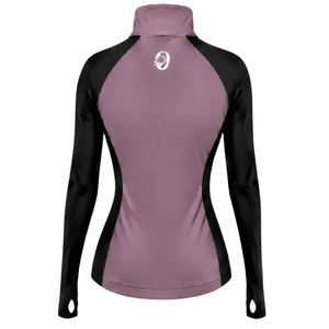 Women Quarter Zip Athletic <b>Top</b> Mauve Long Sleeve Fitted Sports Training Shirt High Collar <b>Thumbhole</b> Performance Activewear - Product Image 2