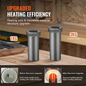 1350W forno fusorio elettrico digitale in oro 2102 °F/1150 °C 1kg crogioli 3kg per la fusione di strumenti per gioielli-alluminio argento oro - Product Image 5