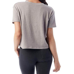 INDEX APPAREL Women's Gray Crop <b>Top</b> O-Neck Short Sleeve Loose Fit Casual Jersey T-Shirt 100% Cotton Breathable All Seasons Wear - Product Image 5