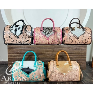 Newest Trending Design 2026 Hand Tooled Genuine Leather 15" <b>Duffel</b> Speedy <b>Bag</b> New Gym Sport Travel Women Luggage Weekend Handbag - Product Image 1