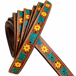 Ceintures Western Artisanales Écologiques à Boucle en Fer Tressée Faite à la Main, Motif Floral Gaufré Vintage, Accessoires de Mode - Product Image 1
