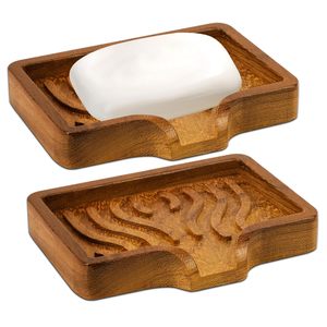 Support à Savon Professionnel en Bois (Lot de 2) – Porte-Savon Naturel en Bois avec Bec de Drainage à Séchage Rapide et Acier Inoxydable - Product Image 1