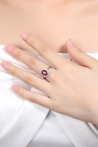 Bague de fiançailles classique en rubis, argent 925, diamant taille brillant rond, forme fleur, bague en pierres précieuses pour femme - Product Image 5