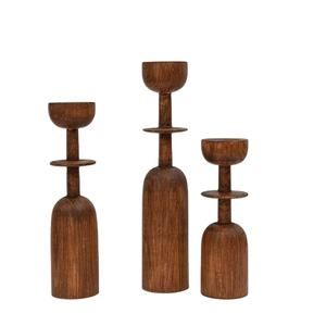 Juego de 3 portavelas de madera de acacia Acabado en marrón oscuro Decoración para el hogar y la boda con precio barato para Navidad - Product Image 1