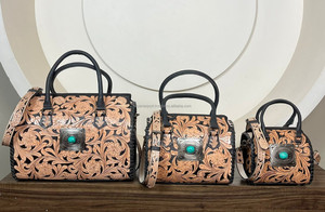 Bolso de Mano Pequeño de Cuero con Diseño Floral Occidental, Adornado con Concho Turquesa, Bolso Bandolera de Cuero Genuino Estilo Vaquero Vintage para Mujer - Product Image 5