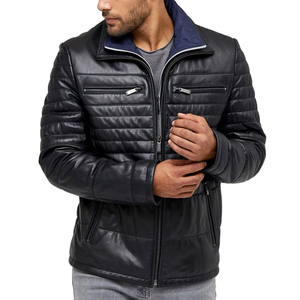 Custom Color Plus Size Men's Sheep Skin Leather Jacket with Stand Collar and Front Logo Genuine Leather Custom Printed Designs - Product Image 3