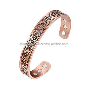 Brazalete Abierto Ajustable Hecho a Mano en Cobre Sólido Puro, Chapado en Cobre Antiguo, para Hombres y Mujeres, Joyería de Moda Ayurvédica para el Bienestar - Product Image 4
