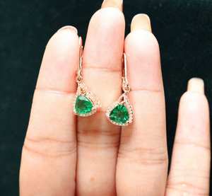 Pendientes Colgantes de Esmeralda Trillón con Halo de Moissanita, Cierre de Palanca, Plata de Ley 925 Bañada en Oro, Joyería Colgante para Fiesta y Regalo - Product Image 6