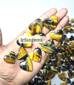 Cabochons en œil de tigre 100 % naturels, forme cœur, pierres précieuses en vrac, dos plat, polis à la main, pour la lithothérapie, vente en gros - Product Image 3
