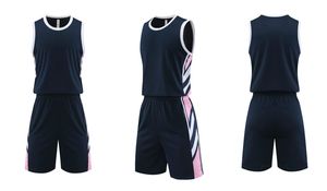 Ensemble uniforme de basket-ball sublimé bleu royal, blanc et rouge, tenue de sport en mesh respirant pour équipe de basket-ball - Product Image 4
