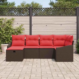 Ensemble de jardin 6 pièces en polyrotin marron avec canapé de rangement et coussins - Product Image 3