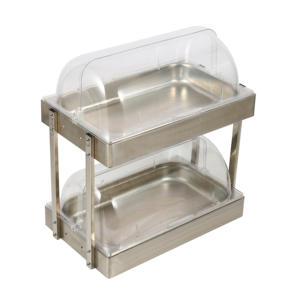 2 Tier Stainless Steel <b>Buffet</b> Food Display Stand with Roll Top Clear Cover Double Layer Sandwich Cake Pastry <b>Server</b> - Product Image 6