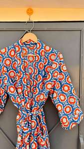 Robe kimono en coton imprimé à la main |   Robe de mariée bleue à fleurs, robe de demoiselle d'honneur, robe de bain en coton, robe d'été, cadeau - Product Image 2