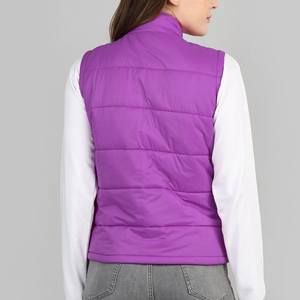 Chaleco Acolchado Morado para Mujer con Capucha, Cierre Frontal, Ropa Exterior Informal, Impermeable, Ecológico, Resistente al Viento, Relleno de Poliéster/Nylon - Product Image 2