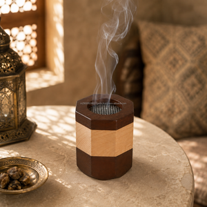 ABI OVERSEAS Factory Direct Eco-Friendly Durable Hand-made <b>Sandalwood</b> <b>Incense</b> Burner Metal Lid Geometric Cutouts Aromatherapy - Product Image 3