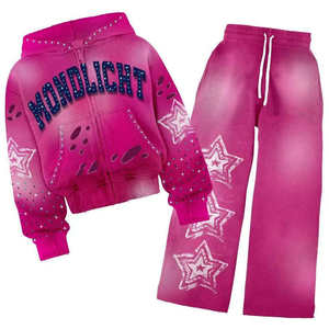 Sudadera con capucha y pantalón de chándal de forro polar con pedrería, elástico en cuatro direcciones, ligero y ecológico, para mujer, venta al por mayor - Product Image 4