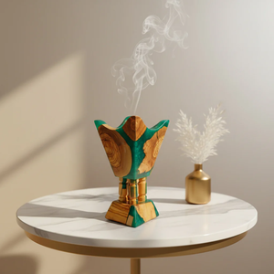 Hand-Made Sandalwood Incense Burner <b>with</b> Green Brown Resin Inlay Eco-friendly & Natural Religious Aromatic <b>Diffuser</b> for Home Use - Product Image 2