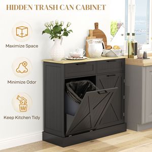 Gabinete de Cocina Estilo Rústico de 10 Galones con Cubo de Basura Oculto, 2 Cajones con Diseño Abatible en Negro para Fácil Acceso - Product Image 4