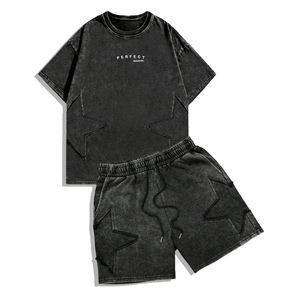 ชุดเซ็ตเสื้อยืดและกางเกงขาสั้นคาร์โก้ผู้ชาย ปี 2026 ผ้าถักคอตตอน 100% ล้างสีแบบแอซิด สไตล์ลำลองวินเทจสำหรับฤดูร้อน ขายดี - Product Image 3