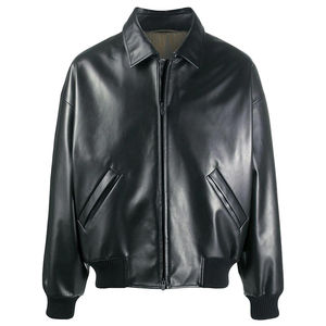 Blouson Bomber en Cuir PU Noir Personnalisé pour Homme, Blouson Moto Uni Tissé pour l'Hiver - Product Image 1
