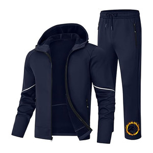 ชุดวอร์มบุขนแกะสำหรับผู้ชาย เสื้อแจ็คเก็ตมีฮู้ด กางเกงวอร์มสำหรับวิ่งและเล่นกีฬา พร้อมกระเป๋าซิป เก็บความอบอุ่น - Product Image 1