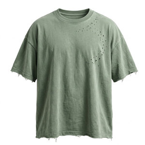 Camisetas personalizadas con efecto desgastado, de algodón lavado, corte holgado, estilo urbano, ropa informal de moda para hombre - Product Image 1