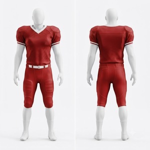 Custom American Football Uniform <b>Red</b> V-Neck Short Sleeve Sublimated Jersey and Padded Pants Men's Fitted Sportswear All Seasons - Product Image 1