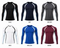 Rashguard tendance pour homme à manches longues et col rond, bleu marine et blanc, color-block, séchage rapide, en Spandex, écologique et respirant