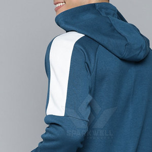Sweat-shirt à capuche bleu pour homme, manches raglan, coton French Terry, décontracté, poche avant, logo, coupe classique, écologique, vêtements d'hiver - Product Image 4