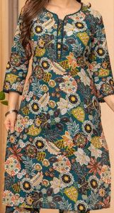 Ethnic Cotton Quick Dry Traditional Knee-Length <b>Kurta</b> Pant <b>Women</b> Regular Fit Digital Printed Floral Design India Pakistan Casual - Product Image 6