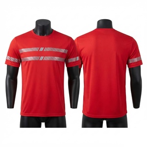 Camiseta de Trabajo de Primera Calidad en Algodón/Fibra de Bambú, Duradera, Roja, Cuello Redondo, Transpirable, Anti-UV, Secado Rápido, Logotipo Impreso Digitalmente en la Parte Delantera, Manga Corta - Product Image 1