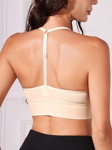 Adjustable Y Back Sports Bra Women Scoop <b>Neck</b> Crop Top Seamless <b>Padded</b> Gym Workout Fitness Activewear Racerback Bralette - Product Image 3