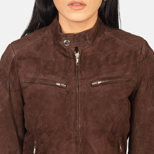 Women Dark Brown Genuine <b>Suede</b> Leather Bomber <b>Jacket</b> Slim Fit Premium Goat <b>Suede</b> Casual Winter Outerwear Fashionable Coat - Product Image 3