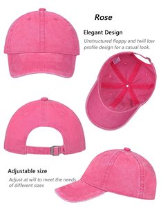 Casquette de baseball unisexe à 6 panneaux, couleur unie, coton lavé, ajustement réglable, chapeau décontracté pour adultes, à porter au printemps et en été - Product Image 2