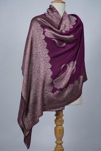 Chal de Cachemira VIC, Lana Fina Transpirable, Diseño Paisley, para Mujer, Acabado Brillante, Elegante, para Uso Diario y al Aire Libre - Product Image 3