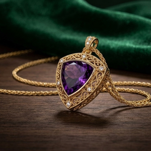 Wholesale 925 Sterling <b>Silver</b> 18K Gold Plated Blue Amethyst Necklace 16 Inch 10g 10mm Trillion Cut Trendy Jewelry Factory Price - Product Image 4