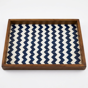 Plateau en bois artisanal incrusté de nacre, plateau de service décoratif, motif chevron, vente en gros, OEM, ODM, en vrac - Product Image 4