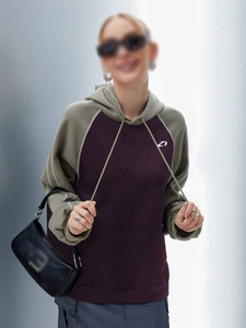 Bulk Women's Color <b>Block</b> Hoodies Cotton Blend Raglan Sleeve Contrast Stitching Kangaroo Pocket Relaxed Fit Private Label OEM ODM - Product Image 4