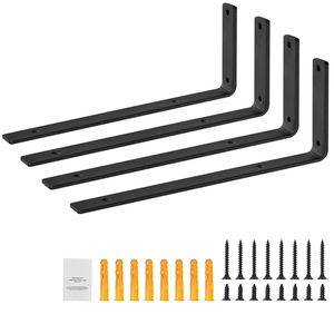 "4 Pcs Heavy Duty Matte <b>Black</b> Floating <b>Shelf</b> <b>Brackets</b> 10 X 6 in 5mm Thick for Cabinets" - Product Image 1