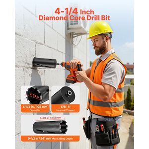 Punta diamantata per carotaggio a secco da 4 1/4 pollici di diametro, profondità di foratura 9 1/2 pollici, punte interne da 5/8 11 per muratura e cemento - Product Image 2