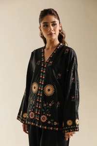 Kurta en coton noir brodé pour femme, coupe ample traditionnelle, vêtements décontractés indiens et pakistanais, longueur au sol, tenue de soirée de haute qualité - Product Image 4
