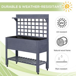 Gray Wooden <b>Planter</b> <b>Box</b> with Trellis Storage Shelf Raised Garden Bed and Wheels Hanging Baskets & Accessories - Product Image 5